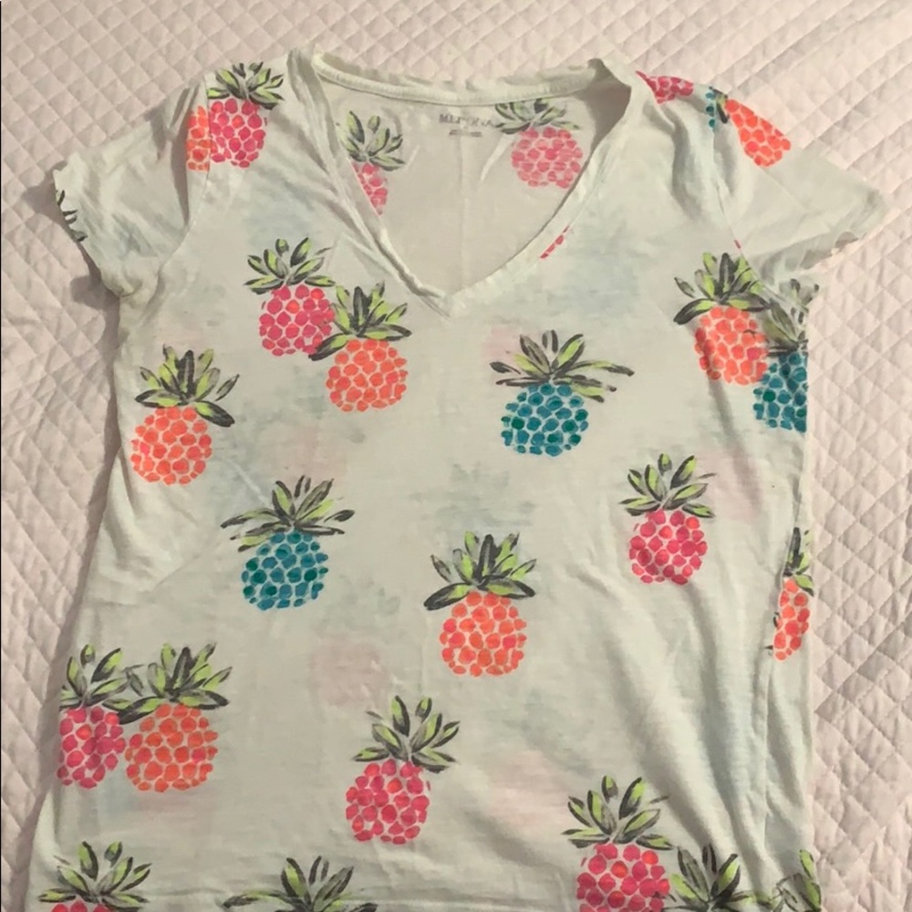 multi-color pineapple v-neck blouse